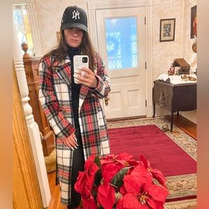 Old Navy plaid trench coat size large Christmas coat